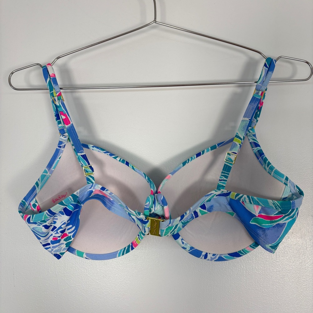 Lilly Pulitzer Womens Bikini Top Size 12 Blue Floral Underwire Gold Clasp 28984 - Picture 3 of 11